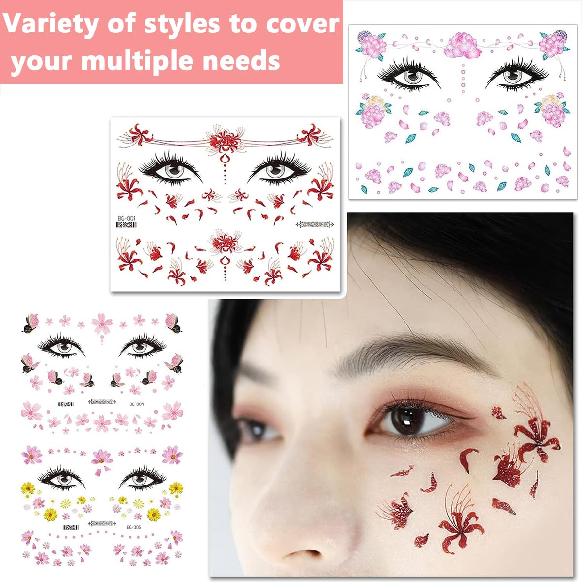 MAYCREATE 12 Sheets Glitter Face Temporary Tattoo for Women Girls, Charming Decals Flowers Face Arm Body Makeup Stickers, Waterproof Butterfly Fake Tattoos for Party, Halloween MAYCREATE 12 Sheets Glitter Face Temporary Tattoo for Women Girls, Charming Decals Flowers Face Arm Body Makeup Stickers, Waterproof Butterfly Fake Tattoos for Party, Halloween